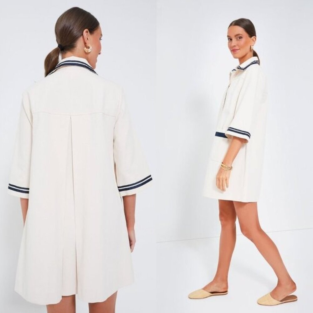 Pomander Place NEW Gardenia Hart Cotton Preppy Collared Mini Shirt Dress Size L - Picture 2 of 8
